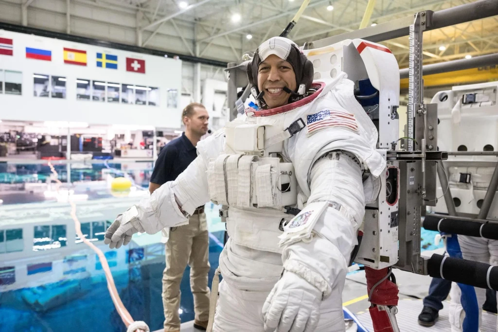 NASA astronaut Chris Williams participates in spacewalk training, from Astronauts