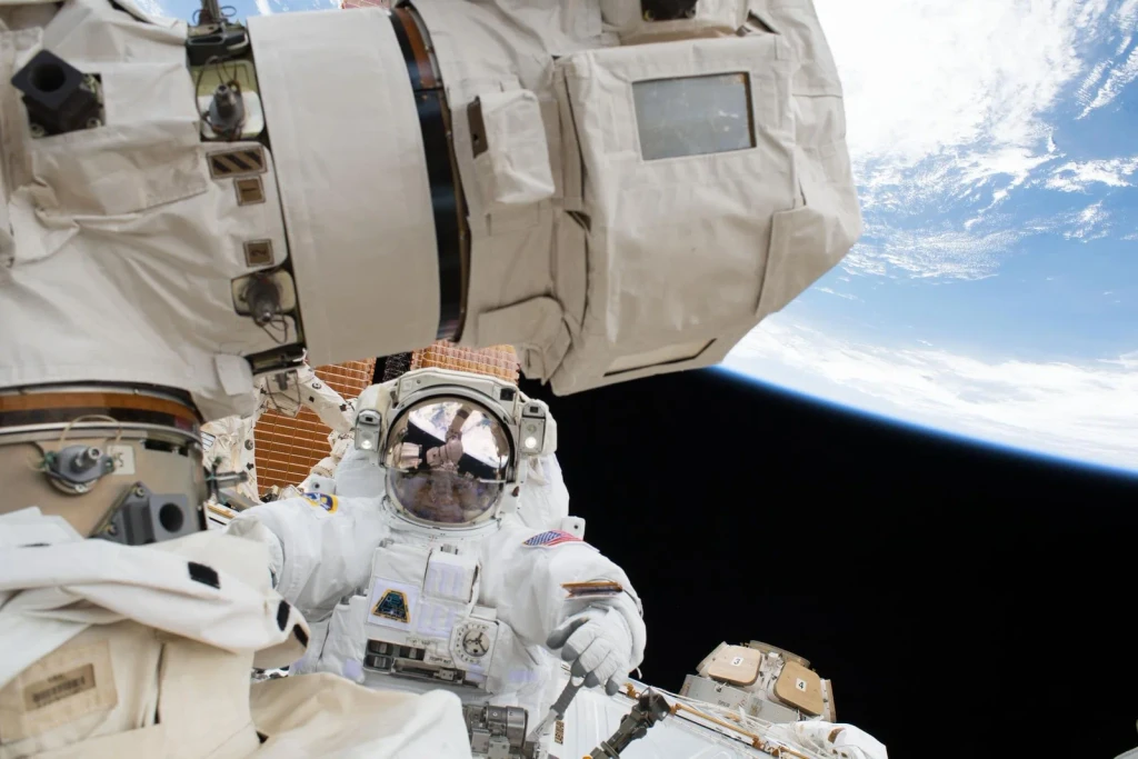 NASA astronaut Scott Tingle is pictured during a spacewalk, from Astronauts