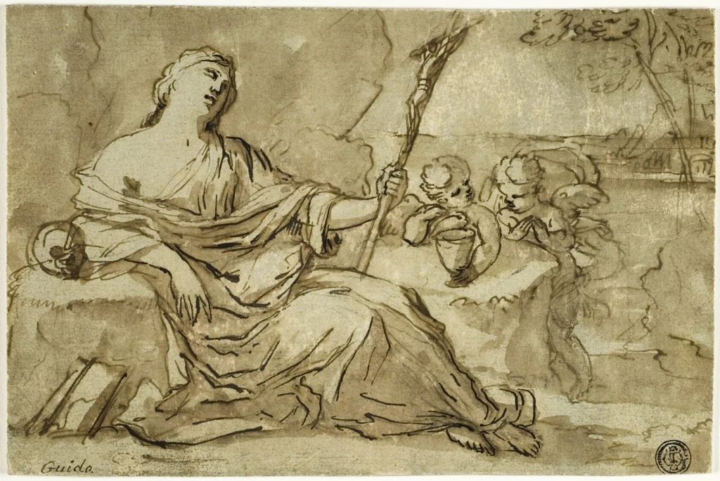 Magdalene in the Wilderness with Two Putti, from Drawings
