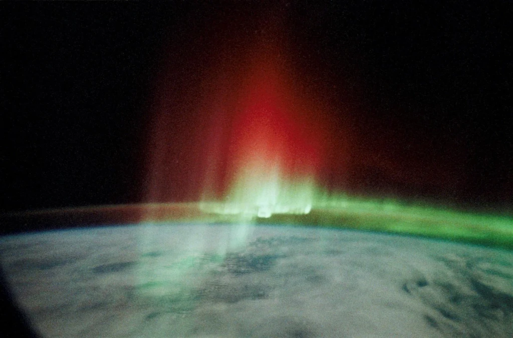 Aurora Australis, Red Crown, from Earth From Space