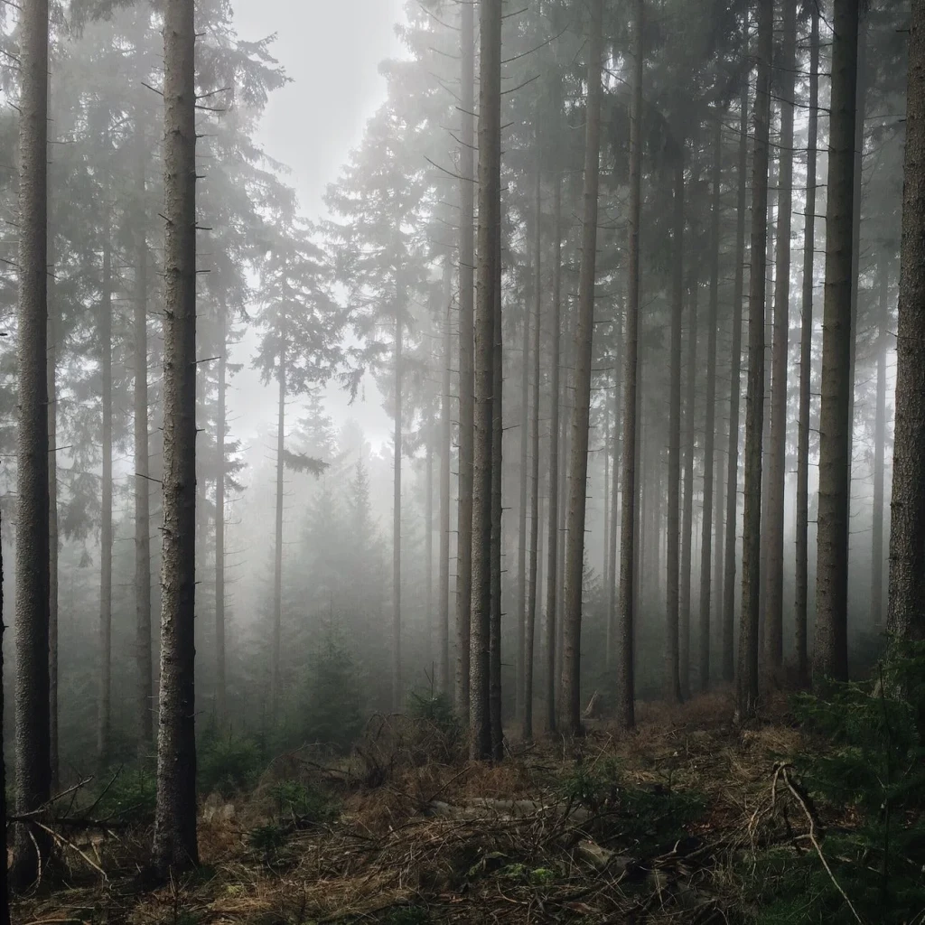 Pine Forest in Fog, from Forests