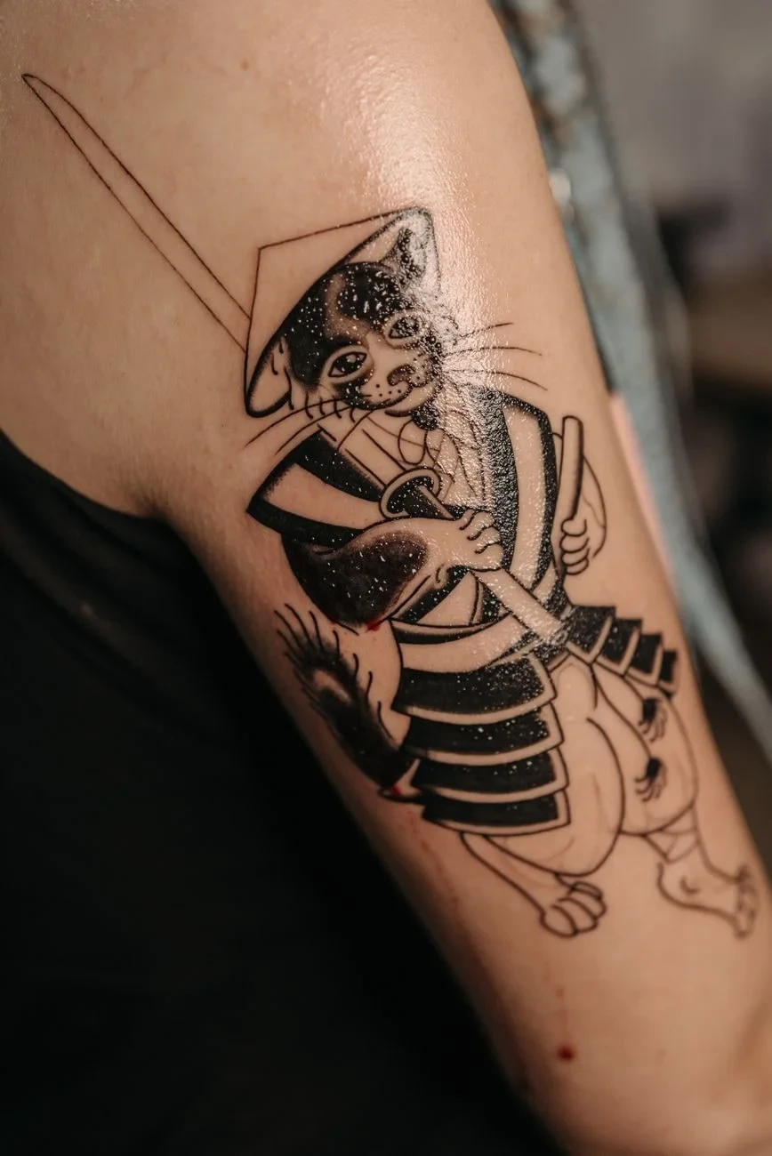 Samurai Cat Tattoo, from Ink Under the Skin: A History of Tattoos