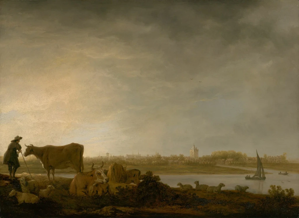 A View of Vianen with a Herdsman and Cattle by a River, from Who Invented the Landscape?