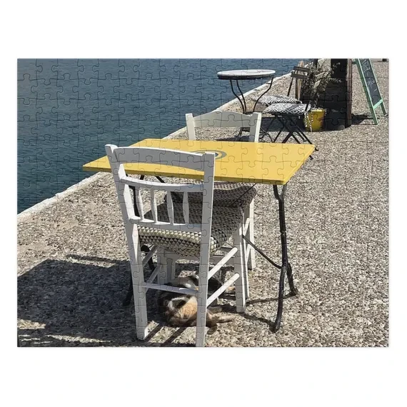 Calico Cat Cafe Nap Photo Puzzle, Greek Island Jigsaw, Travel Gift, Ventures and Voyages, from Ventures & Voyages