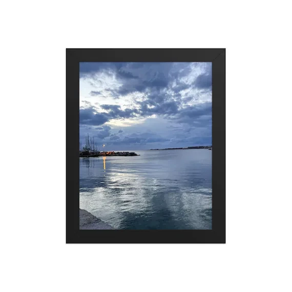 Greek Island Storm Harbor — Framed Print | Moody Dusk Seascape Wall Art | Aegean Harbor Photography, from Ventures & Voyages