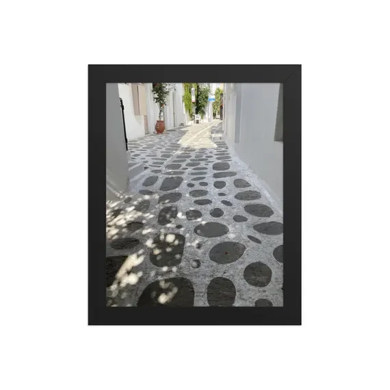 Paros Pebble Lane Framed Photo Print | Cycladic Alley Wall Art | Greek Island Cobblestone Photography, from Ventures & Voyages