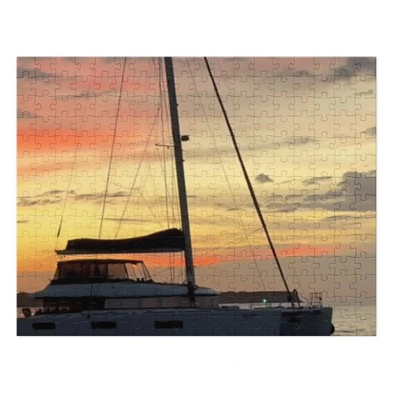 Santorini Sunset Catamaran Photo Puzzle, Greek Island Jigsaw, Travel Gift, Ventures and Voyages, from Ventures & Voyages