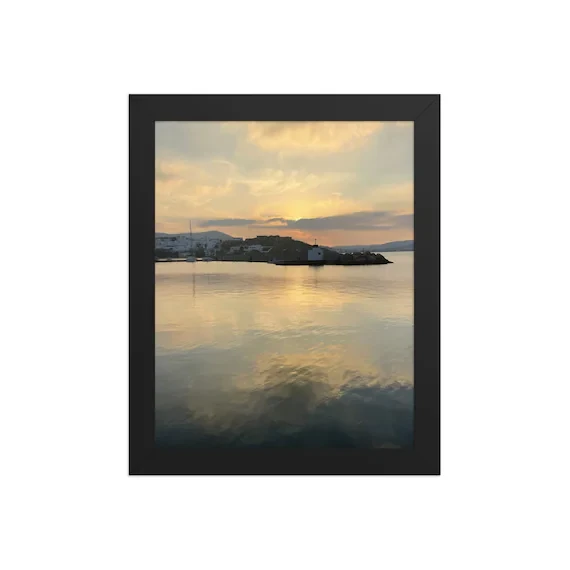 Paros Golden Calm Framed Photo Print | Greek Island Sunset Wall Art | Aegean Sea Photography, from Ventures & Voyages