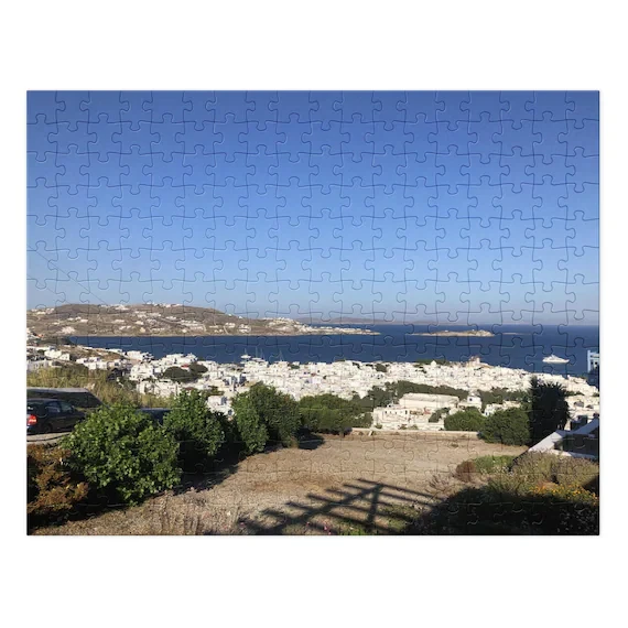 Mykonos White Town and Bay Photo Puzzle, Greek Island Jigsaw, Travel Gift, Ventures & Voyages, from Ventures & Voyages