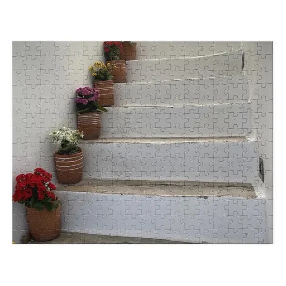 Paros Flower Stairs Photo Puzzle, Greek Island Jigsaw, Travel Gift, Ventures and Voyages, from Ventures & Voyages