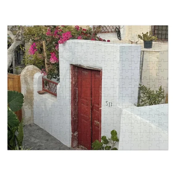 Ios Chora Red Door Lane Photo Puzzle, Greek Island Jigsaw, Travel Gift, Ventures and Voyages, from Ventures & Voyages
